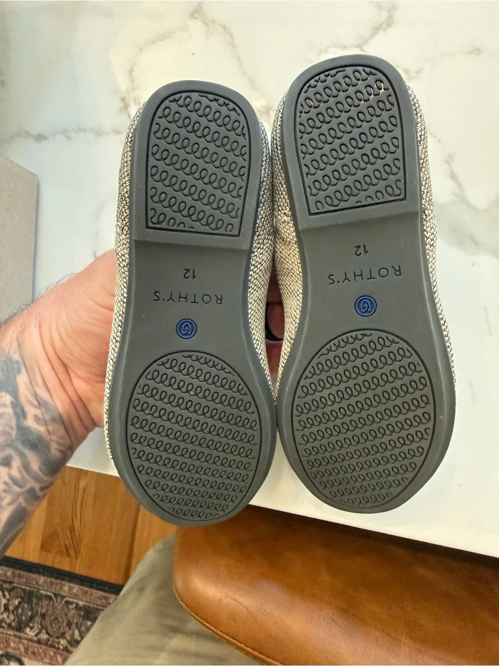 Rothy's Kids Slip-On Shoes in Silver with Blue Trim
